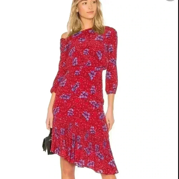 Saloni Dress Lexie Scarlet Posey Midi Dress Sz 0 - Picture 1 of 15